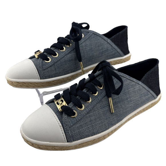 MICHAEL Kors Women’s size 6 Denim Kristy Slides Tie Sneaker W/‎ Gold Accents NIB - Picture 2 of 12